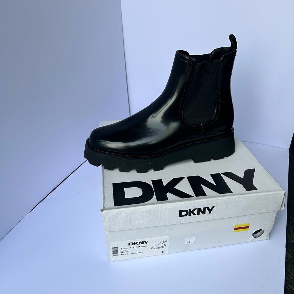 DKNY Glossy Black Ankle Booties
